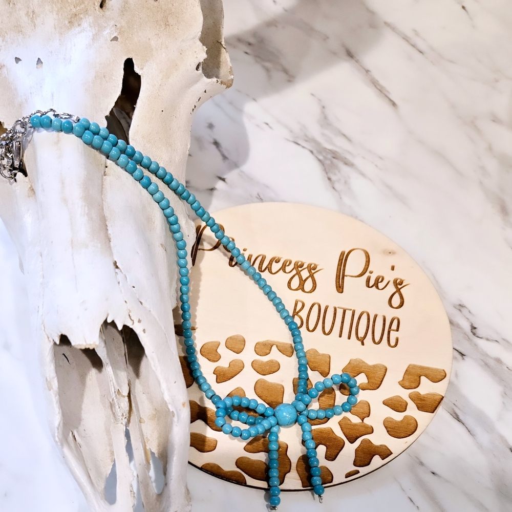 Western Chic Turquoise Bow Beaded Necklace
